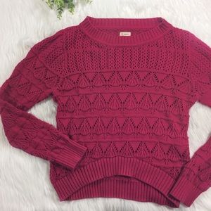 Pink Pullover Sweater Cremieux Loose Knit Magenta